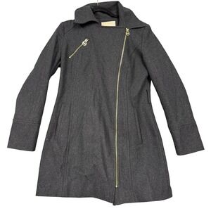 Michael Michael Kors Coat‎ Womens 4 Charcoal Wool Blend Asymmetrical Zip Moto